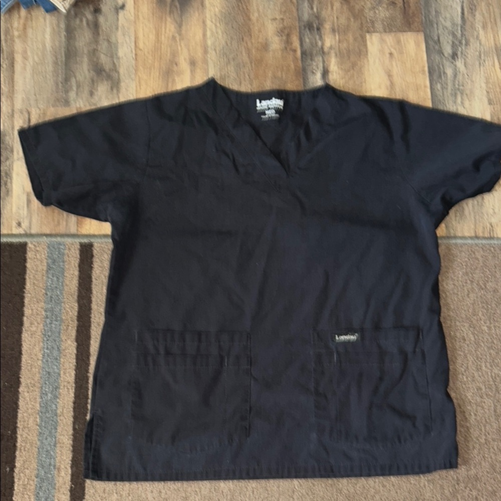 Landau Classic Black V-Neck Scrub Top
